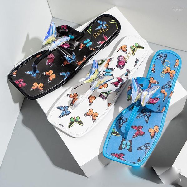 

slippers 2021 summer women's fashion open toe flat sandals butterfly print outdoor shoes plus size 421, Black