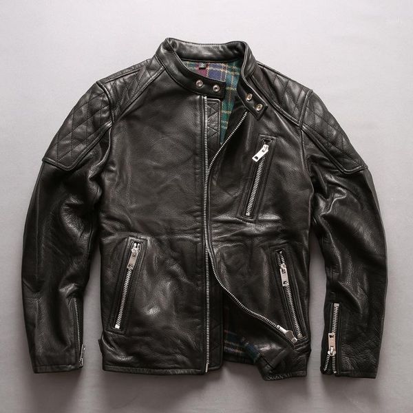 

2018 fashion cowskin biker jacket men slim fit mortorcycle style genuine leather jacket men black real leather coat1