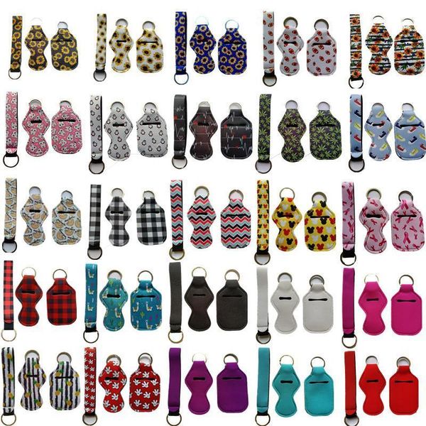 

3 pieces travel keychain holders kits, including 30ml hand sanitizer holder keychain, wristlet keychains lanyard, chapstick holder for tra