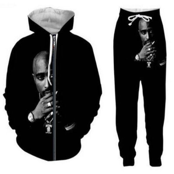 

выпуск новых людей / женщин tupac 2pac забавные 3d печати мода спортивные костюмы брюки + zipper hoodie casual спортивная k027, Gray