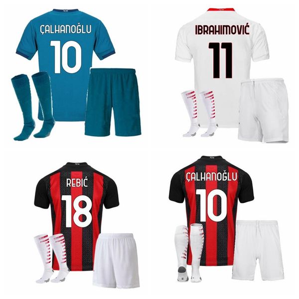 

2020 2021 ac kids sets soccer jersey brahim musacchio theo bonaventura ibrahimovic football tracksuits shirt+shorts with socks, Black