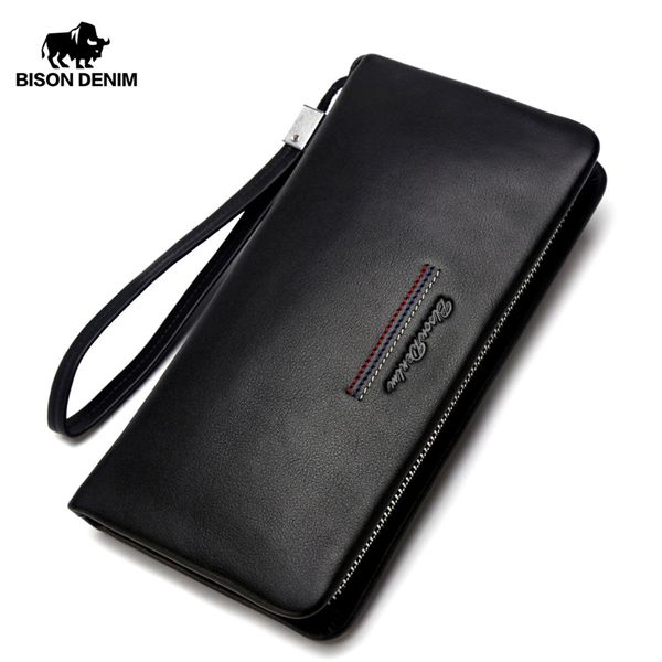 

bison denim male clutch genuine leather men's wallet long wallet brand cowskin card holder coin purse men business wallet n8069, Red;black