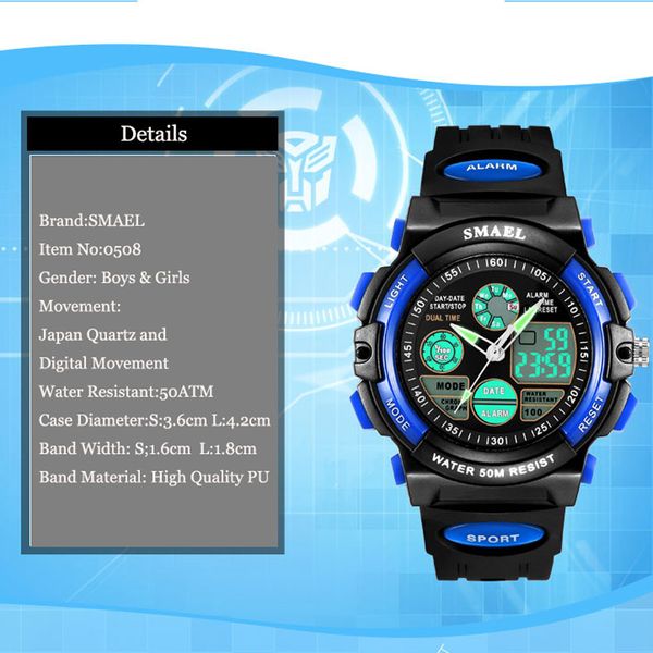 

smael led display digital children watch 50m waterproof kids sports watches multifunction quartz boys/girls students wristwatch, Slivery;brown