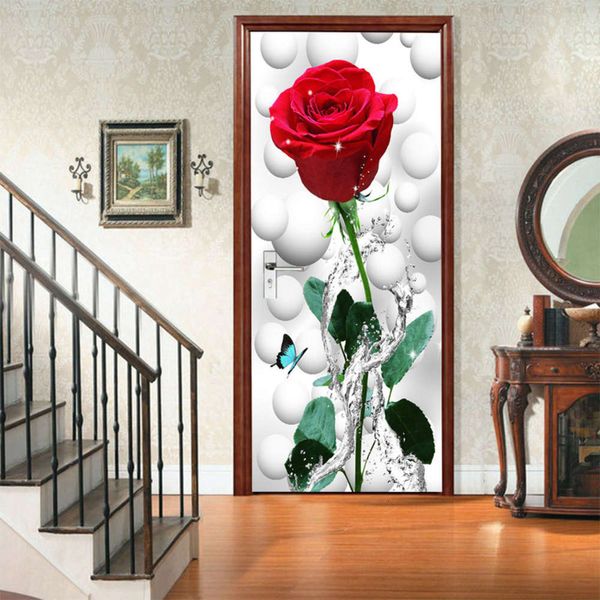 

amj magic set creative environmental protection 3d rose door renovation self adhive bedroom wall sticker