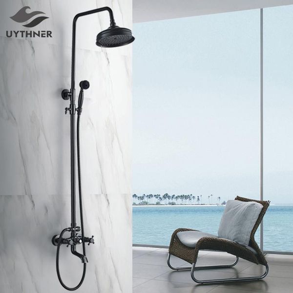 

black bronze bathroom shower faucet bath shower set mixer tap 8 rainfall head bath shower set bathtub faucet wall mounted bbydqa bwkf