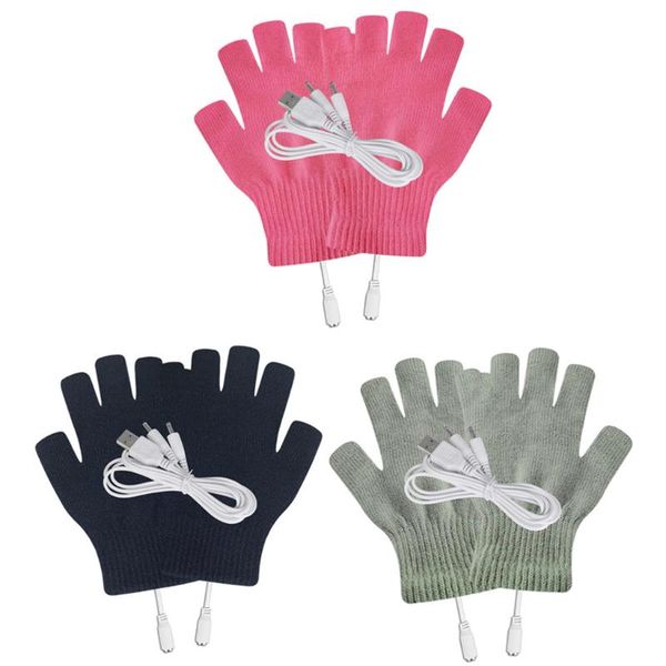 

five fingers gloves female lapwinter women men usb heated mitten full&half finger warm knit hand mittens for, Blue;gray