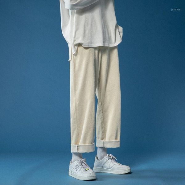 

winter cotton thicken corduroy pants men's fashion retro casual straight pants men streetwear loose hip-hop wide-leg mens1, Black