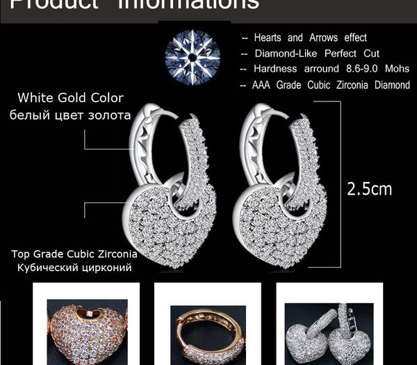 

cwwzircons brand new fashion clear hook micro pave цирконий love heart серьга для женщин ювелирных изделий gift11, Golden;silver