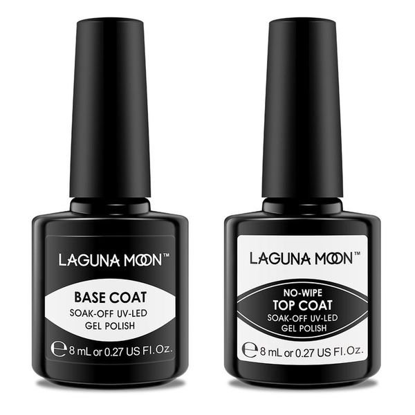 

lagunamoon 8ml extreme shine no-wipe coat base coat set long lasting gel nail polish set uv led soak off varnish lacquer, Red;pink