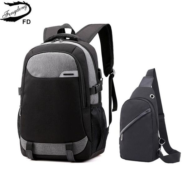 

fengdong big bags for teenagers boys waterproof large school backpack usb charge boy sling chest bag set reflective strip 1031