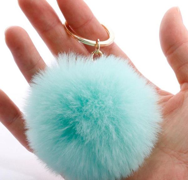 

rabbit fur ball keychain soft fur ball lovely gold metal key chains ball pom poms plush keychain with pea bbyvbk nana_shop, Silver