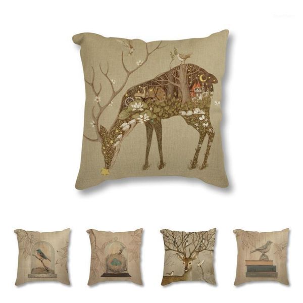 

deer animal linen cushion cover sofa car christmas decoration throw pillow case cover flower square decorative pillowcase 45x451
