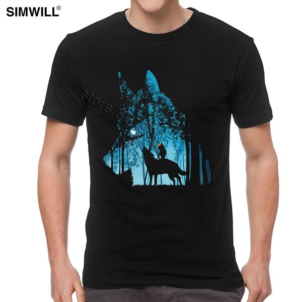 

sport mononoke hime t shirt classic design cotton t-shirt men short sleeve o neck wolf princess tshirt anime forest spirit graphic tee