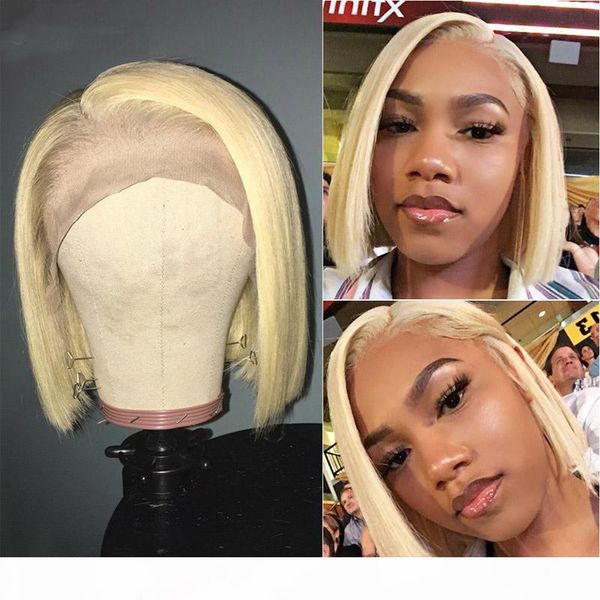 

150% density 613 straight bob lace frontal wig brazilian remy lace frontal human hair bob wigs blonde pre plucked for black women, Black;brown