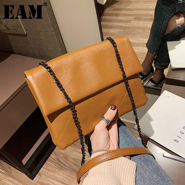 

shoulder bags [eam] women brown soft pu leather flap personality all-match crossbody bag fashion tide 2021 18a1681