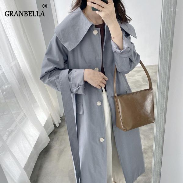 

2020 spring autumn trench coat for women plus size big lapel windbreakers with belt over cute long women's coat1, Tan;black