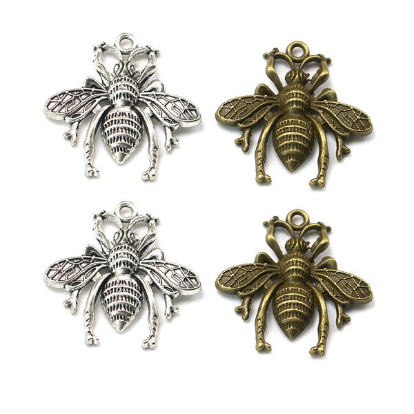 

wholesale lot 50pcs/bag retro style cute bee zinc alloy charms pendants for jewelry making diy bracelet necklace earrings 27*28mm, Bronze;silver