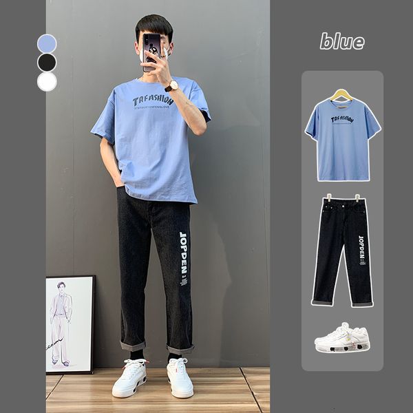 

short loose trend korean youth casual cotton half sleeve fashion brand men's t-shirt