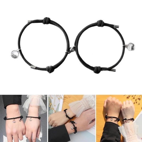 

attract couples bracelets magnetic buckle adjustable braid rope bracelet jl, Golden;silver