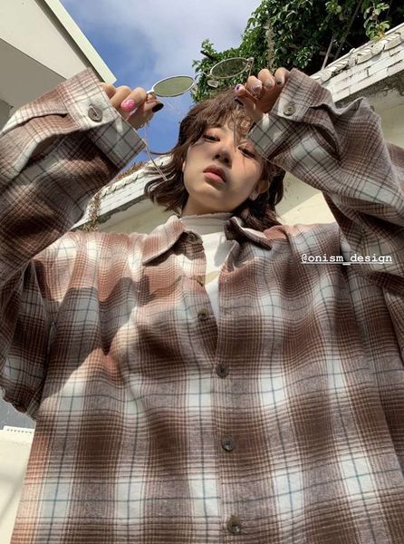 

9033# plaid loose shirt, White