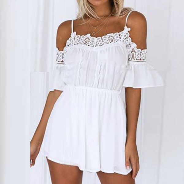 

women summer clubwear hollow out jumpsuit solid beach party jumpsuit white off shoulder princess jumpsuits ropa mujer1, Black;white