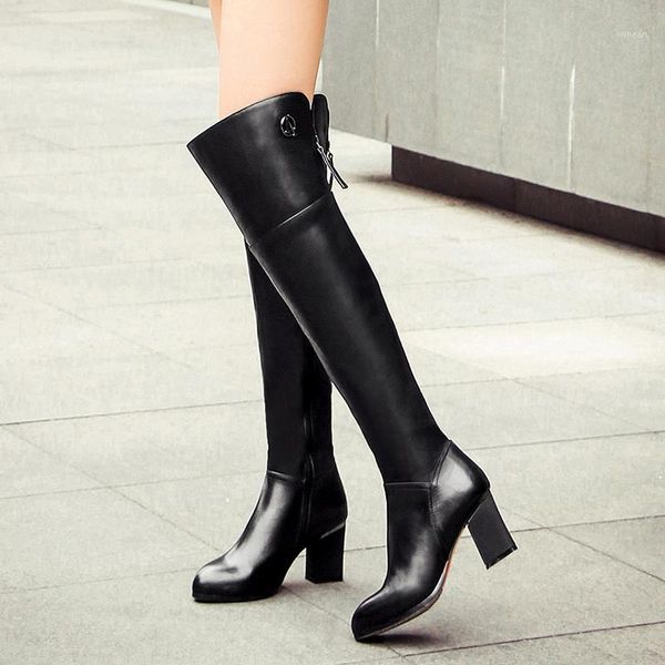 

boots european fashion luxury lady long genuine leather female plush over-the-knee women vallu high heel shoes1, Black