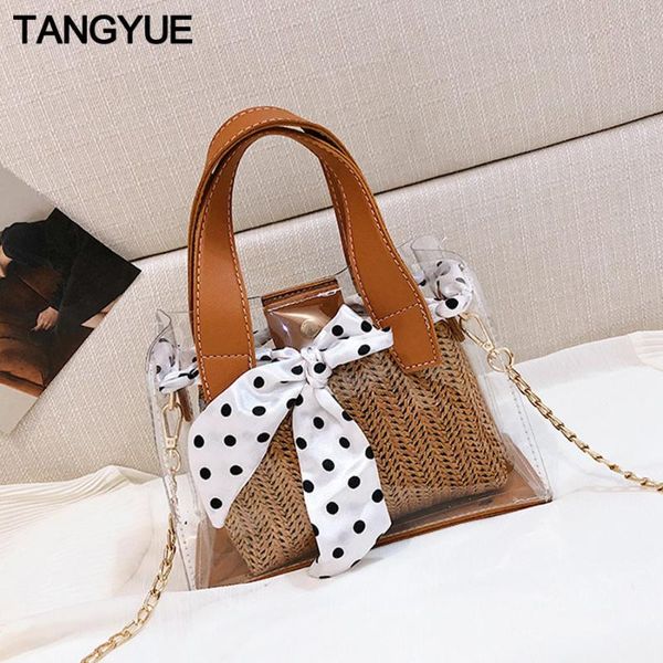 

tangyue shoulder bag women's transparent bag ladies handbags straw crossbody clear bags for women sac a main woven female summer