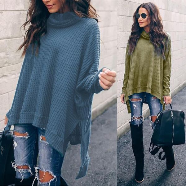 

winter irregular split hem casual pullover sweater women autumn warm knited pull female loose high collar yellow army green1, White;black