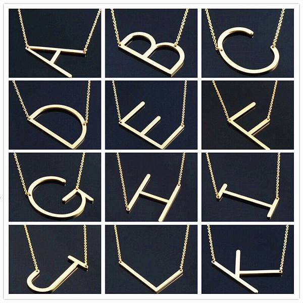 

sideways initial a-z letter women name personalized fashion gold silver plated stainless steel necklace pendant for wome