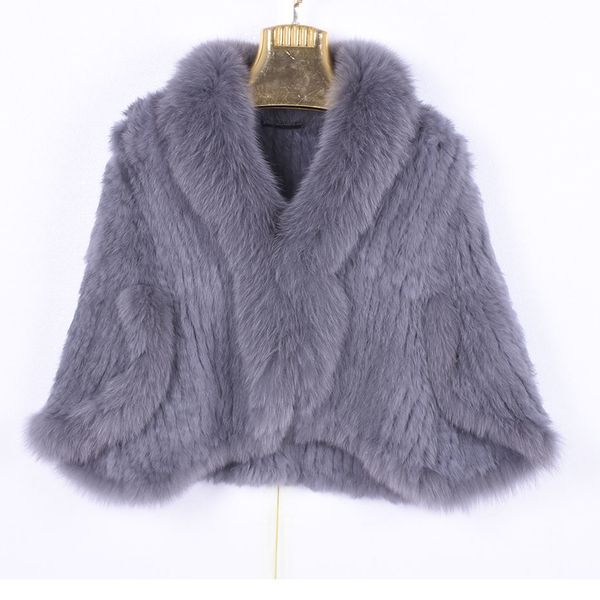 

winter women's real rabbit fur knitted fox collar jacket leisure time pure color fur coat women's fashionable fur knit bat shirt t, Black;brown