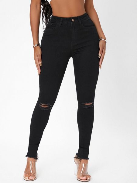 

sxy high waisted raw hem ripped skinny jeans z05y#, Blue
