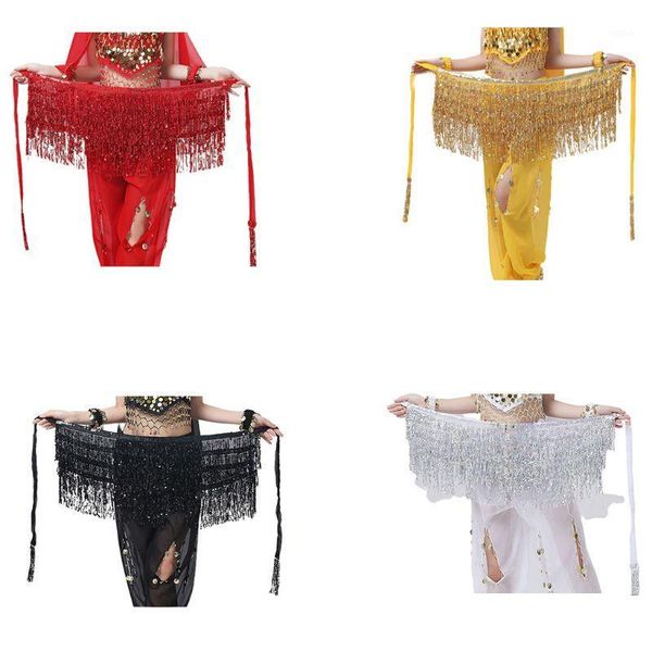 

women summer beach wrap glitter sequins tassels fringe mini skirt belly dance hip scarf belt performance outfit festival clothes1, Black;red