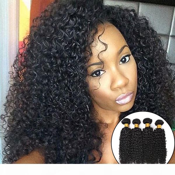 

8a 8~30inch brazilian virgin hair bundles 100% unprocessed human hair double weft kinky curly weave 4pc lot black color hair extensions, Black;brown