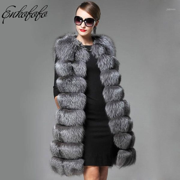 

110 cm x long fur coat women 2020 new autumn casual warm slim sleeveless vests faux fur vest winter jacket casaco feminino1, Black
