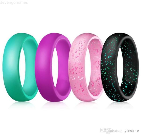 

factorydao4fashion women silicone for wedding glitter band rubber engagement ring comfortable flexible thin soft durable outdoor sp, Silver
