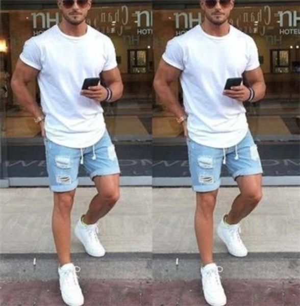 

summer new hipster jeans men's solid jeans and jeansshorts and jeanscolor ripped fashion casual daily denim shorts bvjbh, Blue
