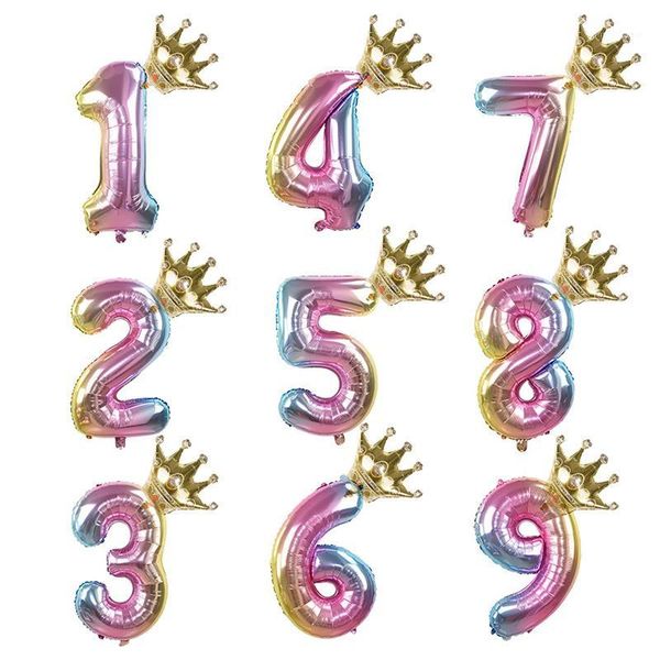

1set rainbow aluminium foil number balloons 0-9 birthday party anniversary party decor globo kids figure air ball supplies1
