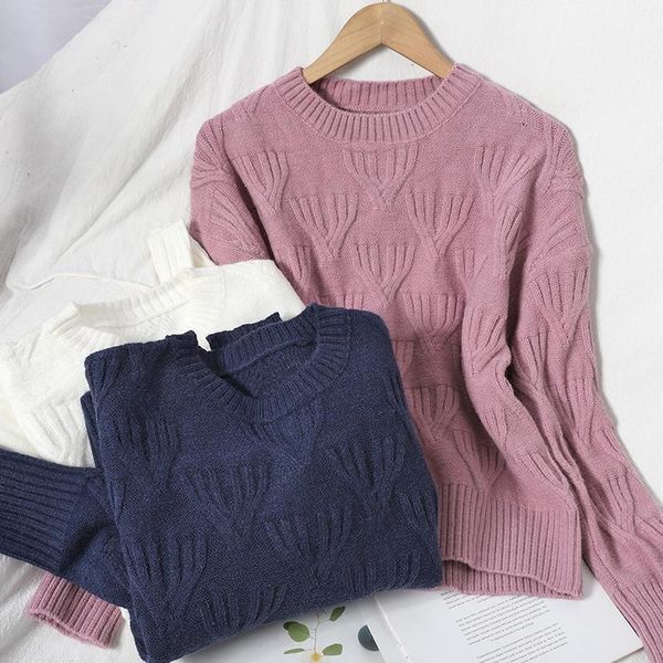 

women's sweaters fashion solid color pullover round neck sweet knitting winter wear looks thin and versatile korean sweater, White;black
