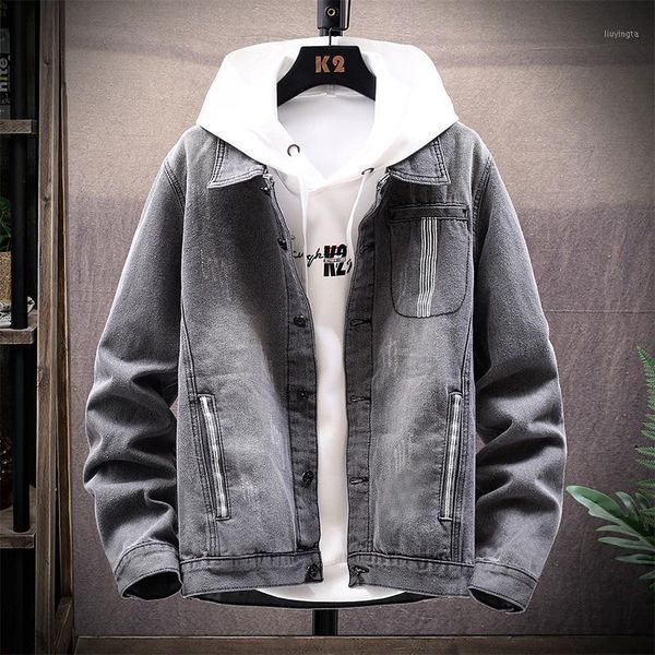 

denim jacket men's fall trend lapel long sleeve tooling denim jacket1, Black;brown