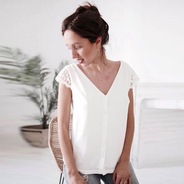 

2018 women clothing chiffon blouse lace crochet female shirts ladies blusas shirt blouses slim fit s-xl1, White