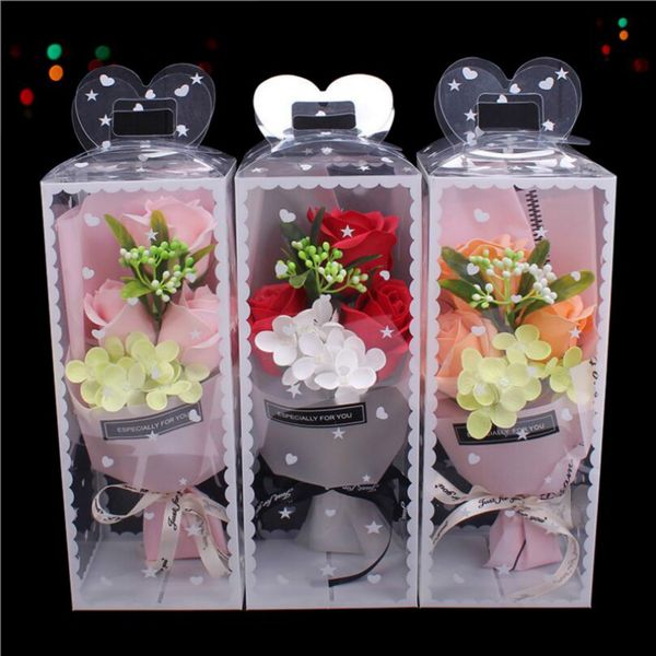 

3pcs rose soap flower bouquet gift box decor with soap flower diy wedding christmas home decor flower shop supplies