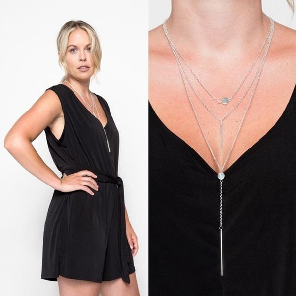 

women multilayer necklace small dots delicate necklaces classic long stick design for women fs99, Silver