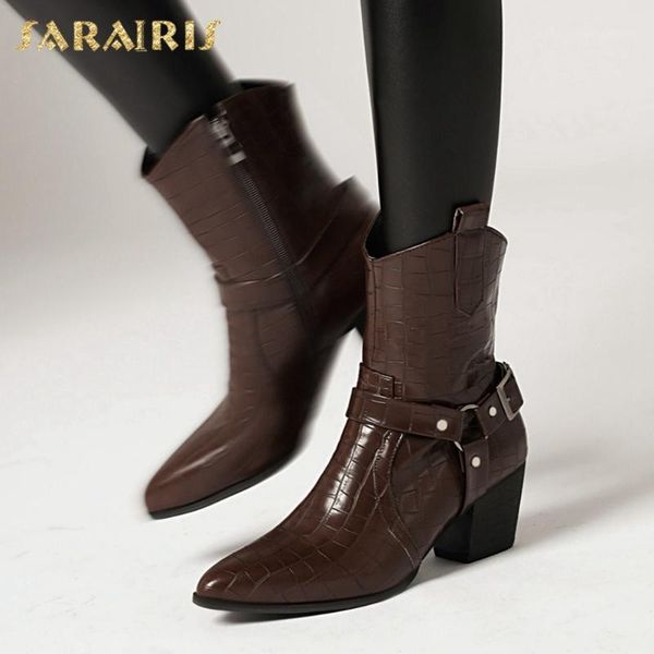 

boots sarairis arrivals 2021 plus size 48 western women shoes buckle decoration zip up concise ins fashion ladies1, Black