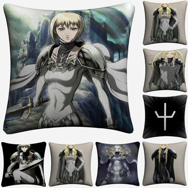 

claymore character anime figures decorative cotton linen cushion cover 45x45cm throw pillow case for sofa home decor almofada