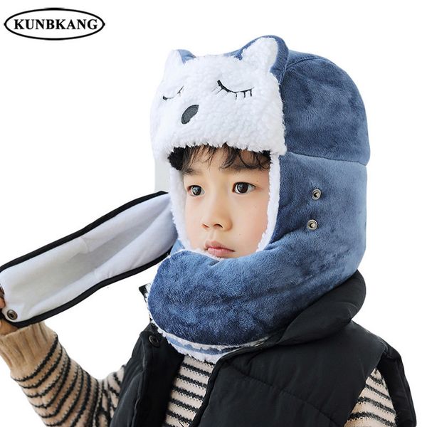 

new cartoon children winter bomber hats for kids boys girls russian trapper hat thicken warm balaclava face mask ski scarf cap y200110