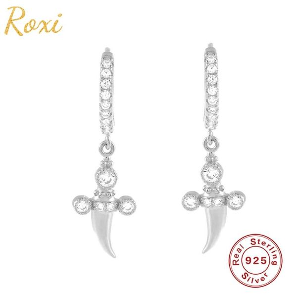 

hoop & huggie roxi 925 sterling silver lovely crystals dagger earrings for women girls jewelry cartilage unusual pendientes, Golden;silver