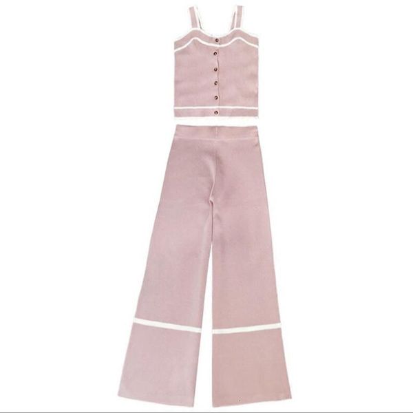 

women single button tank +wide leg pants knitted sets short slim vest trousers knitting clothing suits, Gray