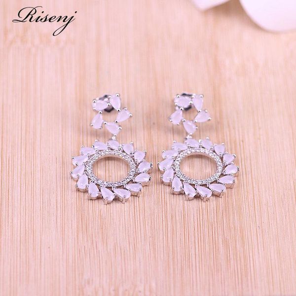

risenj many colors flower square silver color jewelry stud earrings for women bridal jewelry