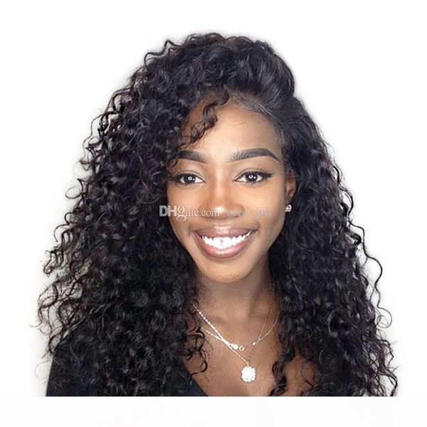 

полный парик шнурка deep curly парик фронта шнурка pre щипковых hairline бразильский virgin human кудрявые волосы 150% плотность беленой суч, Black;brown