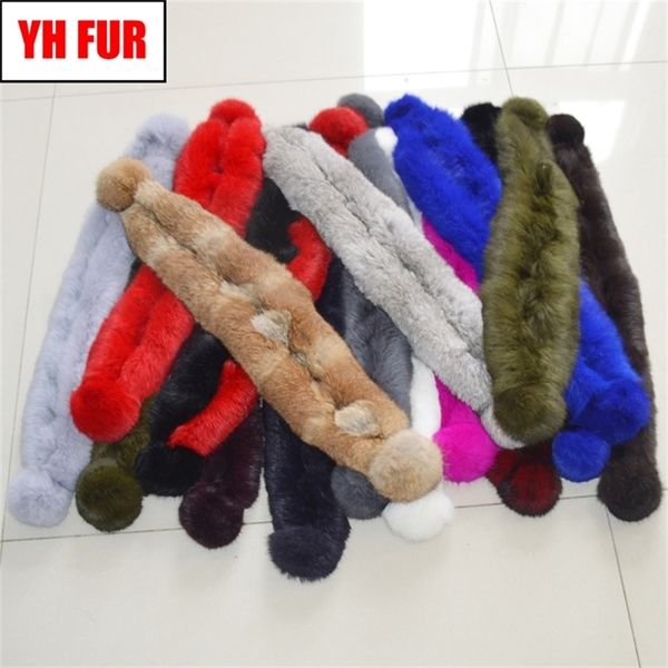 

girls scarf 100% genuine warm soft neckerchief lady handmade real rabbit fur ring scarves y201007, Blue;gray